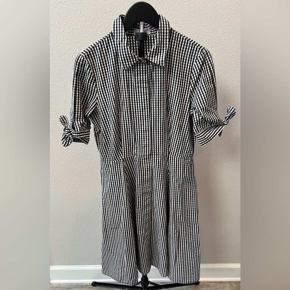 Calvin Klein 100% cotton Gingham Button up Mini Dress with tie sleeves  Sz S